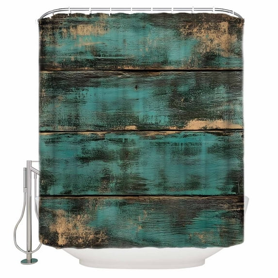 72x78 Inch Shower Curtain Teal Brown Wood Print Bathroom Decor Waterproof Fabric Bathtub Bath Curtains Decorative Farmhouse Vintage Plank Extra Long Shower Curtain Set with Hooks