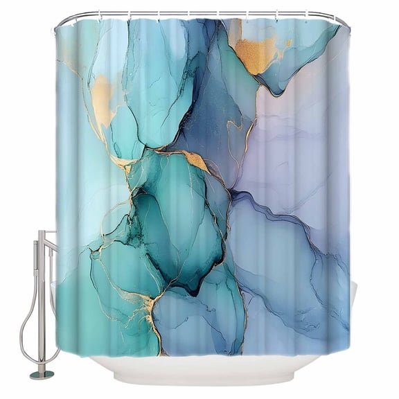 72x78 Inch Shower Curtain Teal Marble Bathroom Decor Waterproof Fabric Bathtub Bath Curtains Decorative Modern Ink Painting Abstract Art Extra Long Shower Curtain Set with Hooks