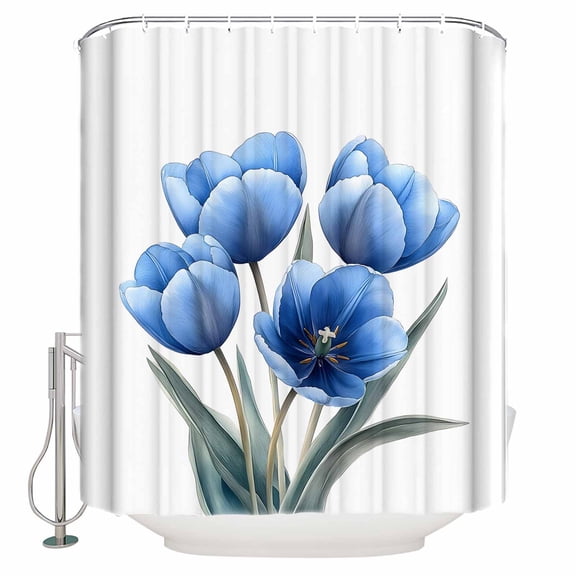72x78 Inch Shower Curtain Tulip Floral Bathroom Decor Waterproof Fabric Bathtub Bath Curtains Decorative Elegant Flowers Blue Floral Spring Extra Long Shower Curtain Set with Hooks