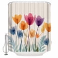 thumbnail image 1 of 72x78 Inch Shower Curtain Tulips Garden Bathroom Decor Waterproof Fabric Bathtub Bath Curtains Decorative Purple Blue Floral Colorful Retro Elegant Extra Long Shower Curtain Set with Hooks, 1 of 6