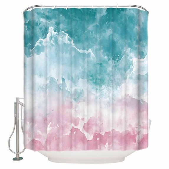 72x78 Inch Shower Curtain Turquoise Pink Coastal Bathroom Decor Waterproof Fabric Bathtub Bath Curtains Decorative Summer Beach Nautical Extra Long Shower Curtain Set with Hooks