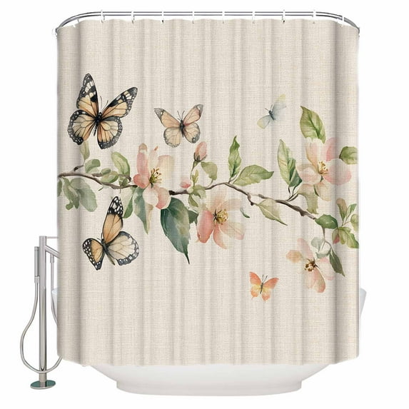 72x78 Inch Shower Curtain Vintage Flowers Bathroom Decor Waterproof Fabric Bathtub Bath Curtains Decorative Farmhouse Watercolor Butterfly Floral Extra Long Shower Curtain Set with Hooks