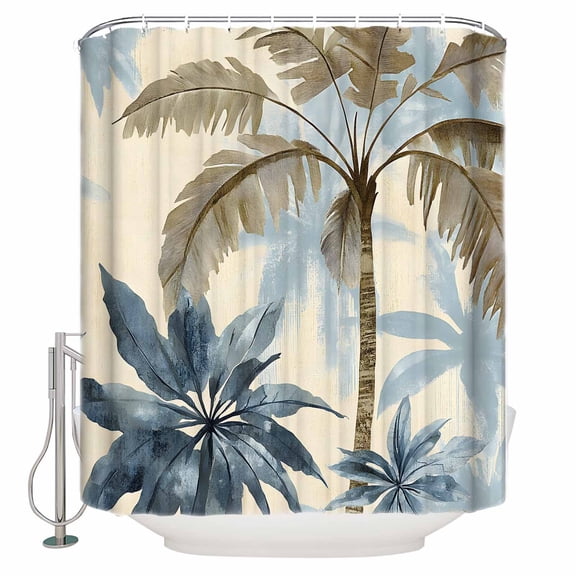 72x78 Inch Shower Curtain Watercolor Palm Trees Bathroom Decor Waterproof Fabric Bathtub Bath Curtains Decorative Summer Botanical Vintage Extra Long Shower Curtain Set with Hooks