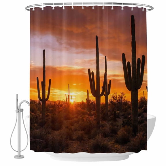 72x78 Inch Shower Curtain Western Cactus Sunset Bathroom Decor, Waterproof Fabric Bathtub Bath Curtains Decorative Modern Abstract Art Retro Extra Long Shower Curtain Set with Hooks