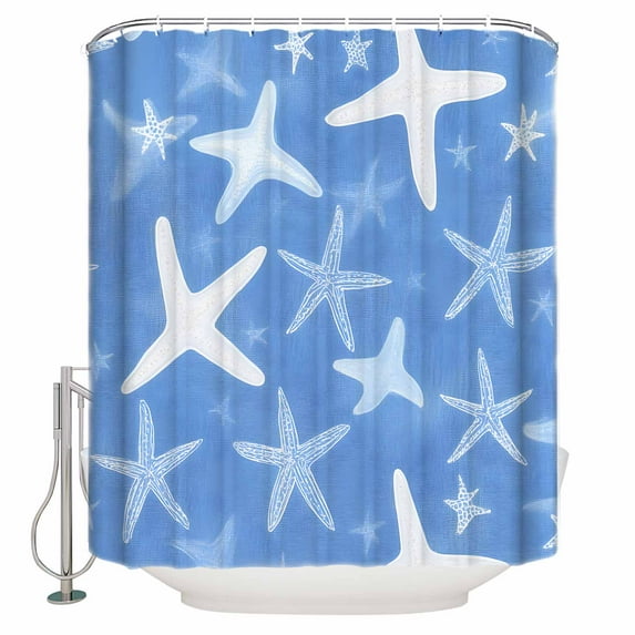 72x78 Inch Shower Curtain White Blue Starfish Coastal Bathroom Decor Waterproof Fabric Bathtub Bath Curtains Decorative Summer Ocean Beach Nautical Extra Long Shower Curtain Set with Hooks