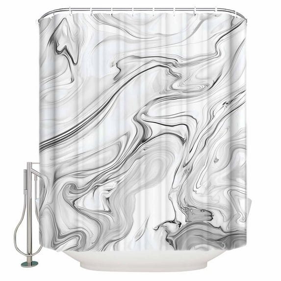 72x78 Inch Shower Curtain White Gray Marble Bathroom Decor Waterproof Fabric Bathtub Bath Curtains Decorative Modern Minimalist Abstract Texture Extra Long Shower Curtain Set with Hooks