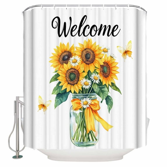 72x78 Inch Shower Curtain Yellow Sunflower Bathroom Decor Waterproof Fabric Bathtub Bath Curtains Decorative Butterfly Spring Floral Farm Country Extra Long Shower Curtain Set with Hooks