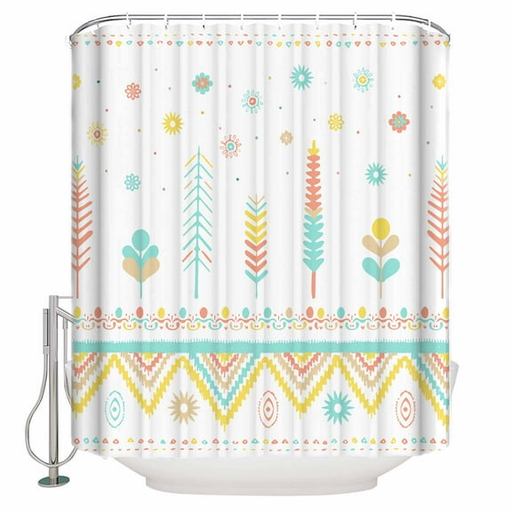 72x78 Inch Shower Curtain Yellow Teal Pink Bathroom Decor Waterproof Fabric Bathtub Bath Curtains Decorative Geometric Abstract Art Cream Extra Long Shower Curtain Set with Hooks