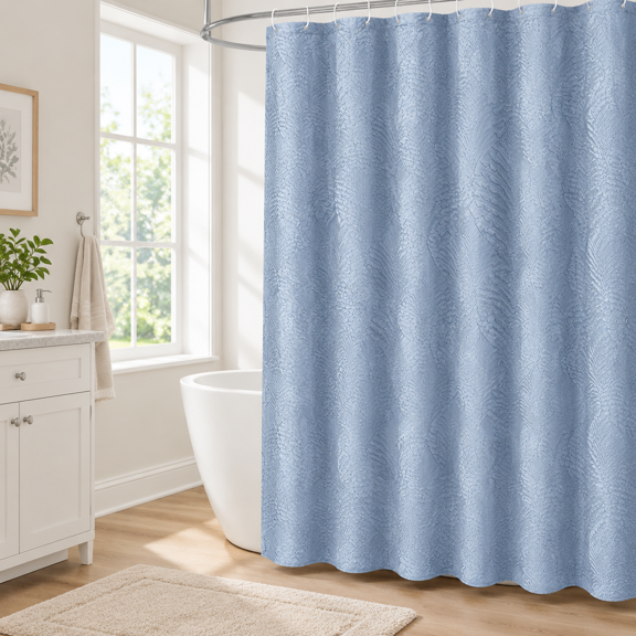 72x78 Long Shower Curtain Fog Blue 3d Embossed Half Bath