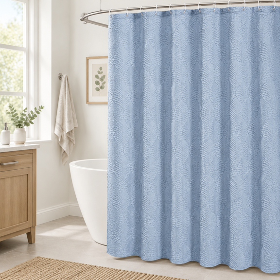 72x78 Long Shower Curtain Fog Blue 3d Embossed Half Bath