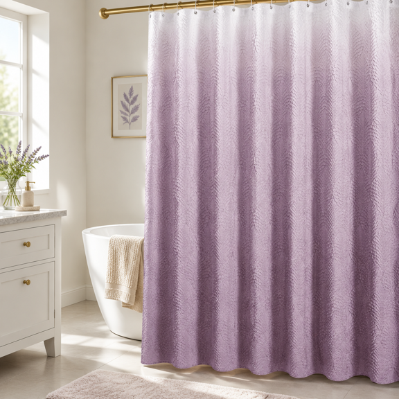 72x78 Long Shower Curtain Ombre Lavender 3d Embossed Half Bath