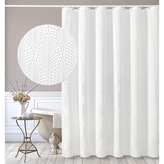 72x78 Long Shower Curtain, White 3D Embossed Half Bath Curtain