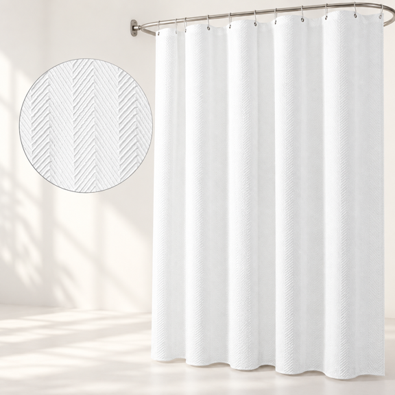 72x78 Long Shower Curtain White 3d Embossed Half Bath