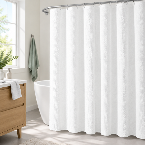 72x78 Long Shower Curtain White 3d Embossed Half Bath