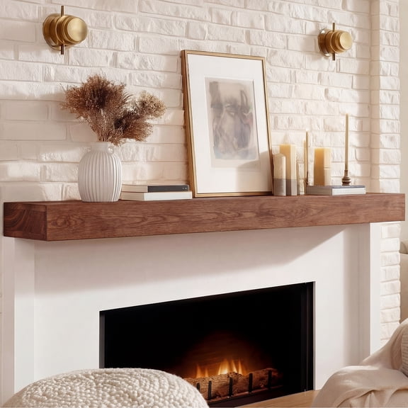 72x7x3 inch Fireplace Mantel - Handcrafted Hollow Rustic Solid Wood Wall Mounted Floating Shelf with Invisible Heavy Duty Wood Bracket