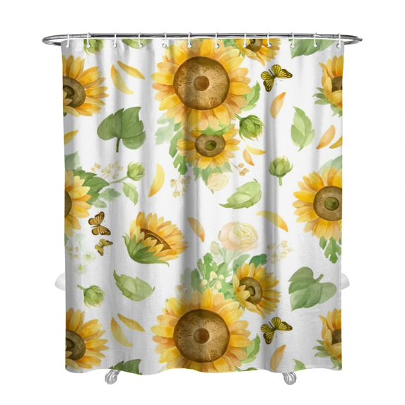 72x84 Boho Sunflower Wildflower Floral Shower Curtain for Bathroom, Yellow Bee Butterfly Pattern, Quick-Dry Rustic Polyester with Hooks, Farmhouse Vintage Country Summer Decor