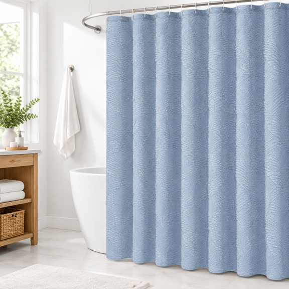 72x84 Extra Long Shower Curtain Fog Blue 3d Embossed Half Bath