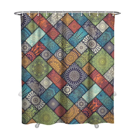 72x84 Inch Bohemian Tribal Shower Curtain Polyester Vintage Ethnic Pattern Earth Tone Fabric for Bathroom Decor