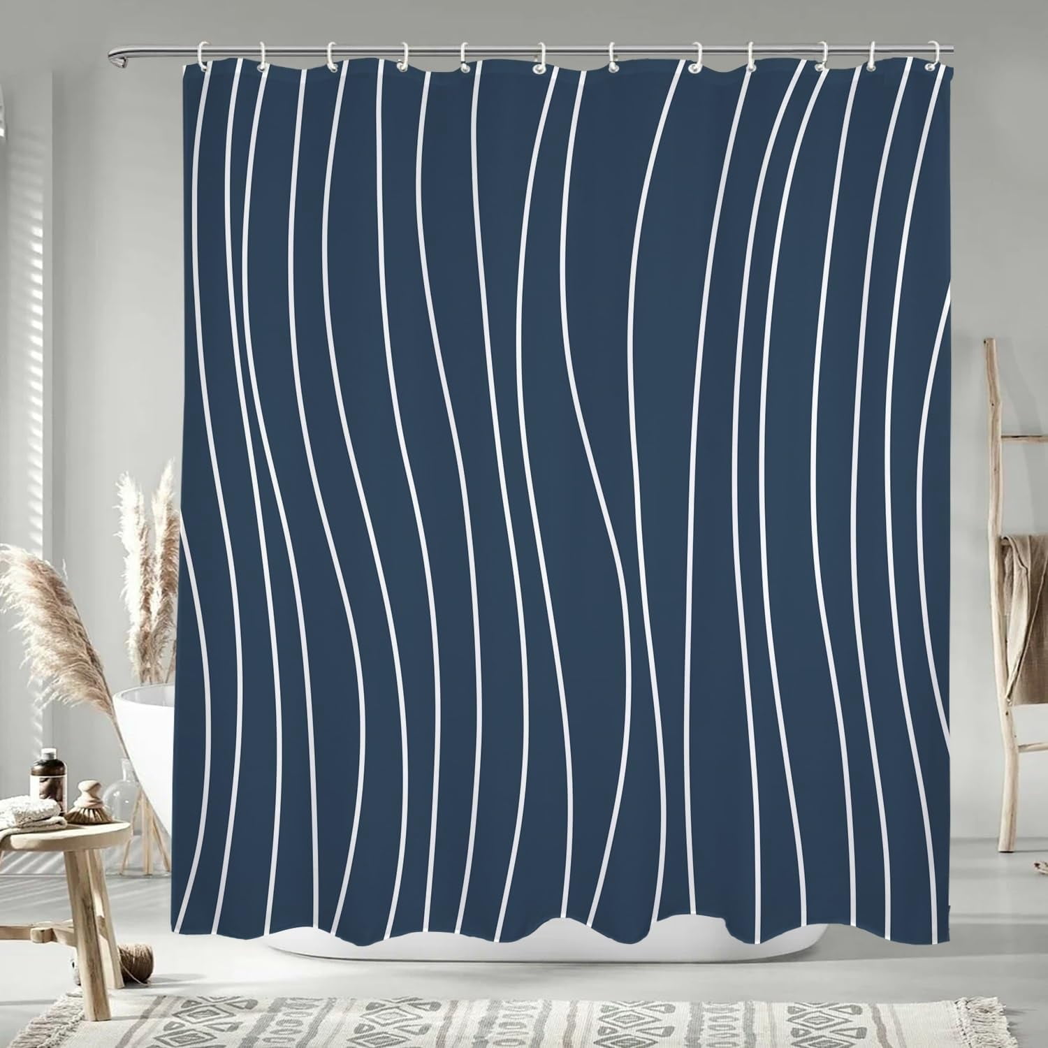 72x84 Inch Dark Blue Stall Shower Curtains for Bathroom Minimalism ...
