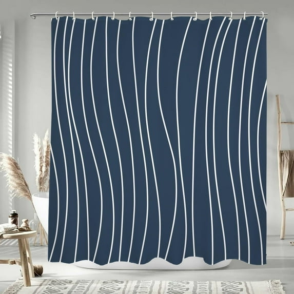 72x84 Inch Dark Blue Stall Shower Curtains for Bathroom Minimalism White Stripe Farmhouse Bathtub Curtain Rustic Shabby Chic Extra Long Bath Curtain Decor Waterproof with Hooks