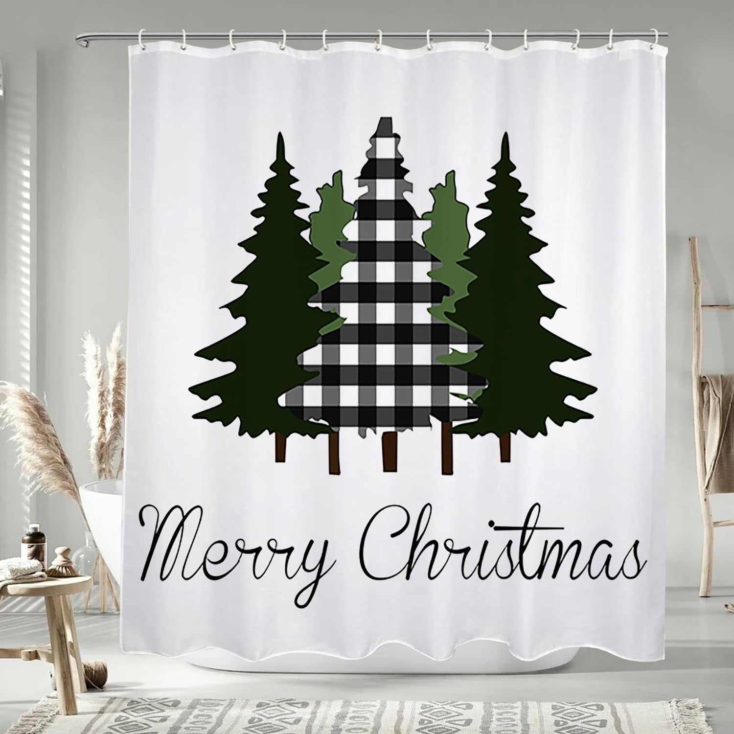 72x84 Inch Merry Christmas Fabric Shower Curtains,Winter Xmas Tree ...
