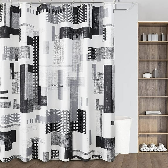 72x84 Inch Shower Curtain Extra Long Shower Curtain Set with 12 Hooks - Black Shower Curtains for Bathroom Decor Black and Grey Shower Curtain with Abstract Geometric Pattern Waterproof Washable