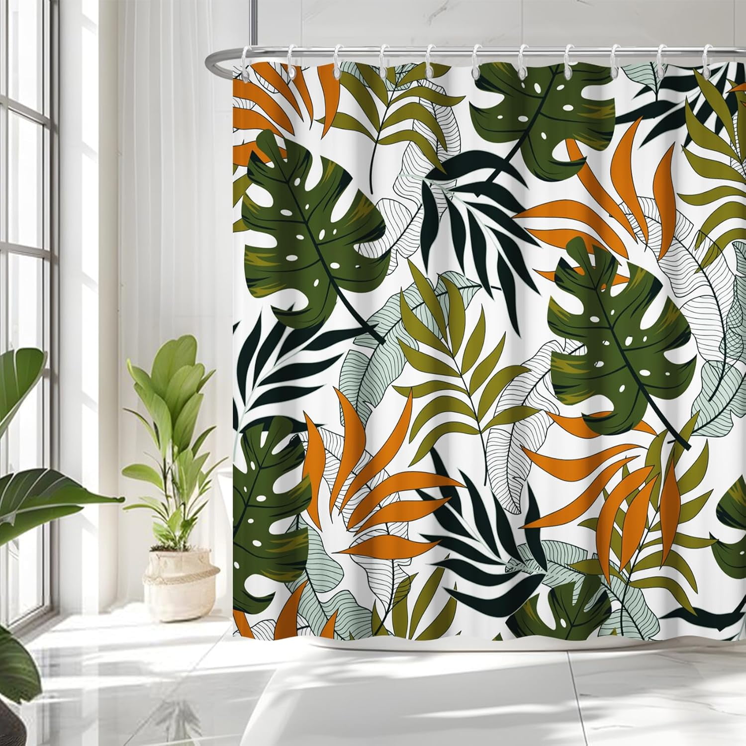 72x84 Inches Boho Leaves Shower Curtain Abstract Tropical Palm Leaf ...