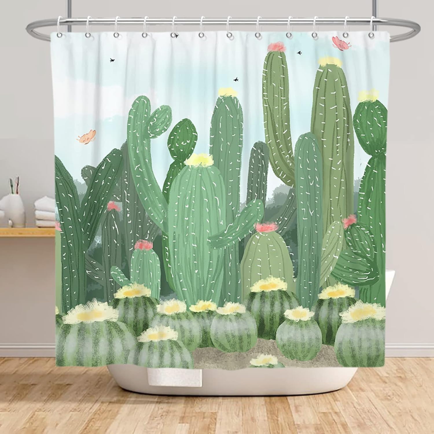 72x84 Inches Cactus Shower Curtain Green Succulent Cacti Mexican