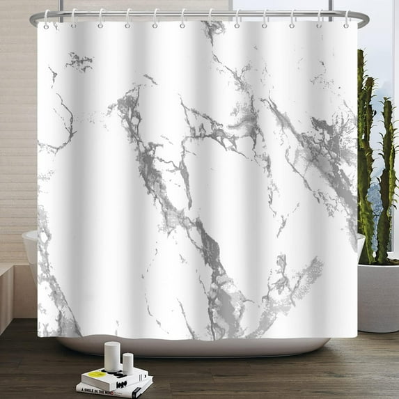 72x84 Inches Gray and White Marble Shower Curtain Abstract Marble Texture Modern Luxury Art Shower Curtains for Bathroom Decor Polyester Fabric Bath Curtain Waterproof with Hooks