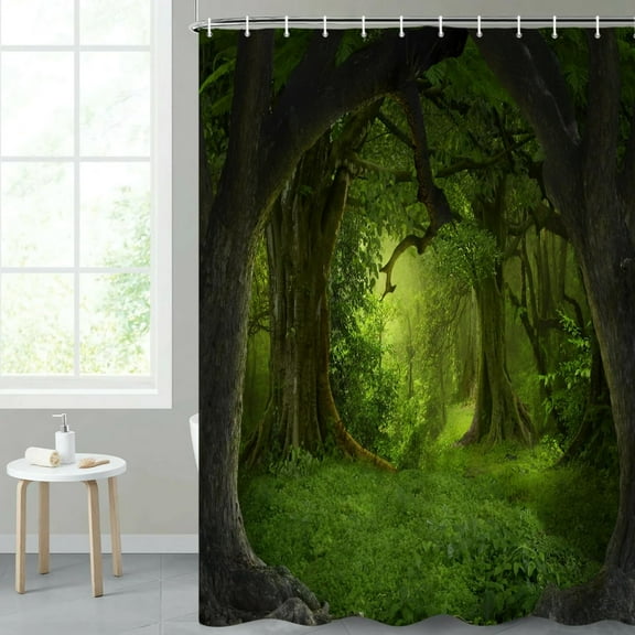 72x84 Inches Green Enchanted Forest Shower Curtain Tropical Old Tree Deep Jungle Rainforest Fantasy Nature Landscape Aesthetic Shower Curtains for Bathroom Decor Waterproof with Hooks