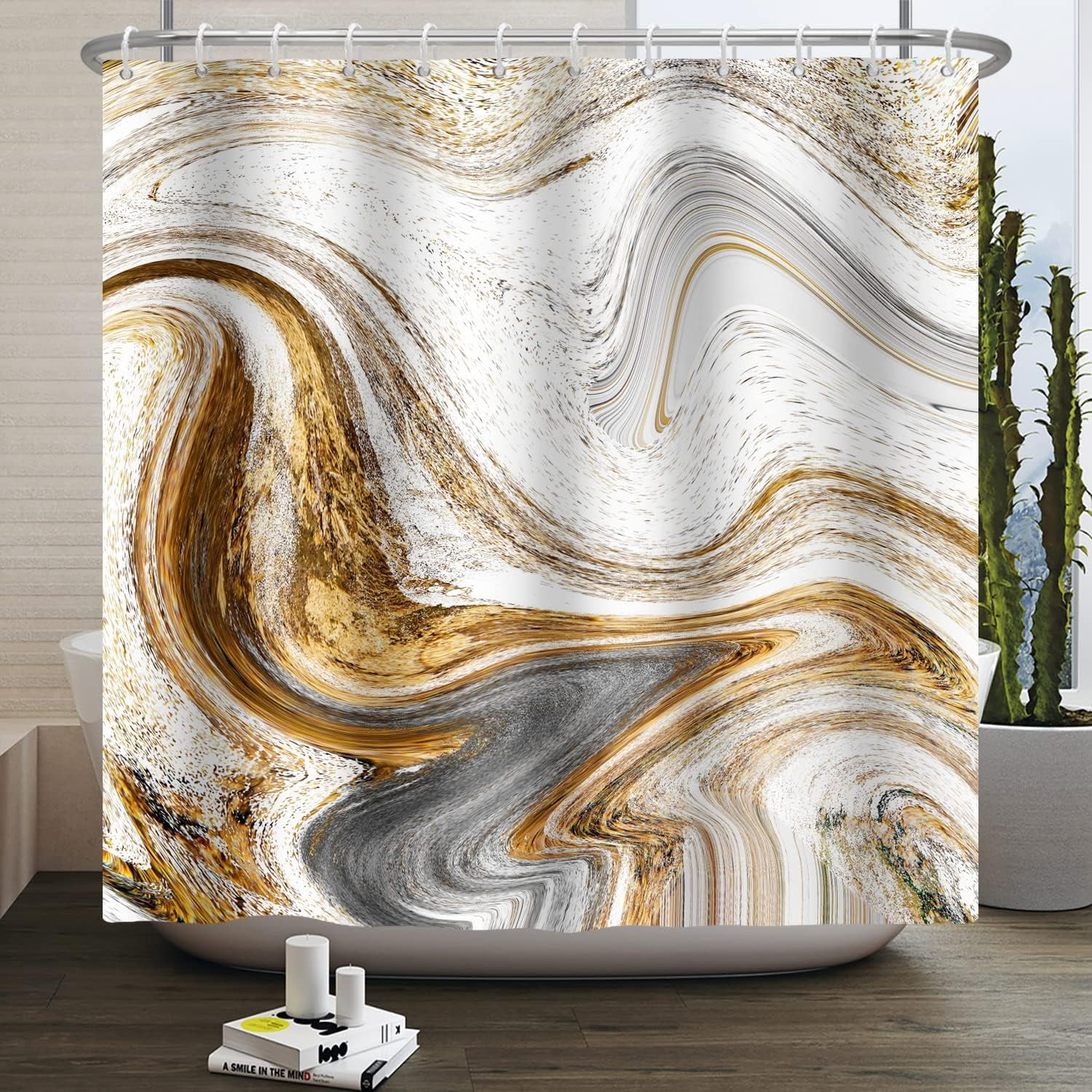 72x84 Inches Grey Gold Marble Shower Curtain Abstract Granite Marble ...