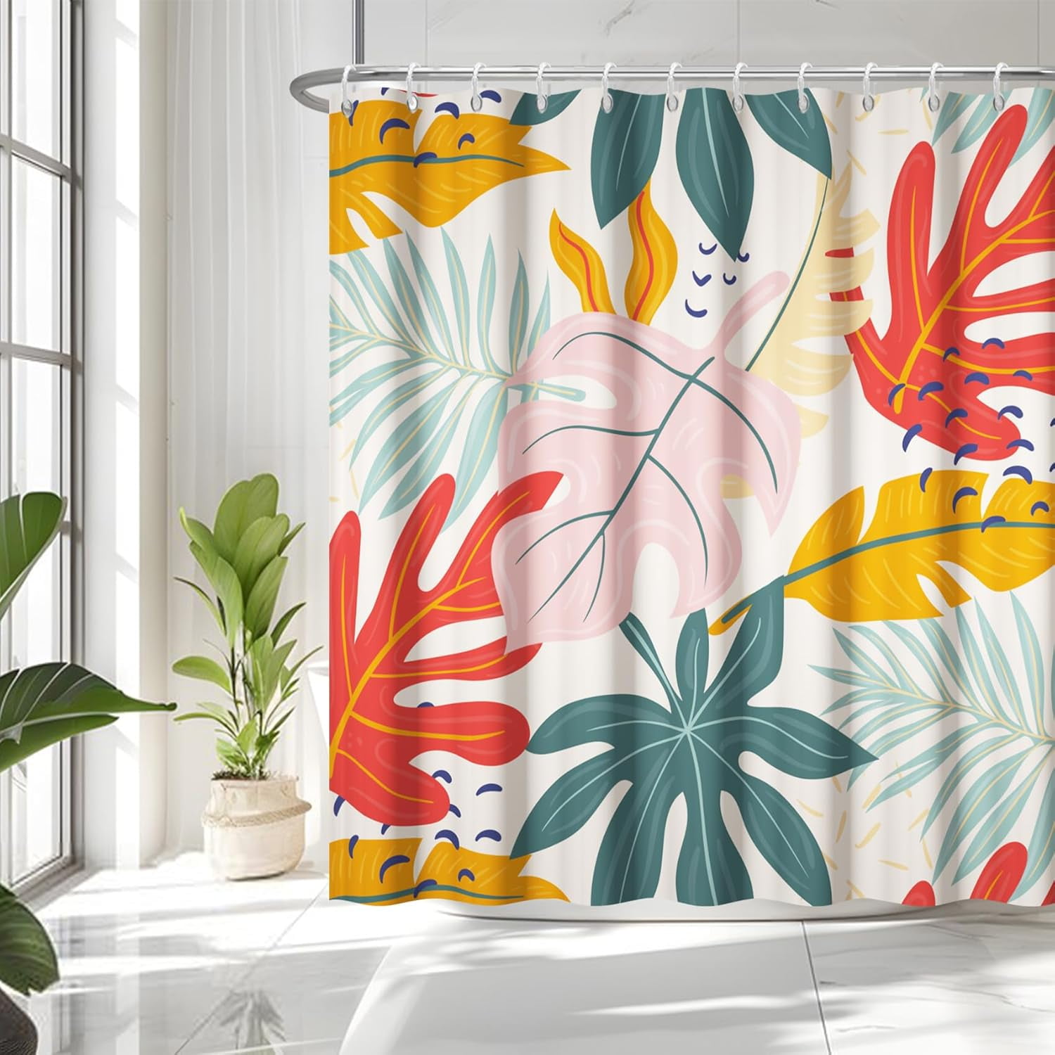 Changchun Leaf Shower Curtain Succulent Bathroom Curtain Lovebird Bathroom Polyester Waterproof Fabric Decorative Hooks