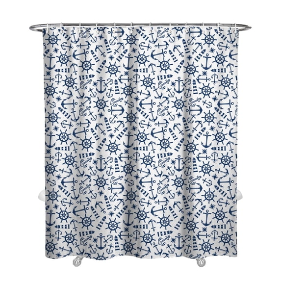 72x84in Sailboat and Anchor Design Shower Curtain, Durable Chun Yafang Waterproof Polyester, Machine Washable, Plastic Hooks Included for Coastal Home Bathroom Decor
