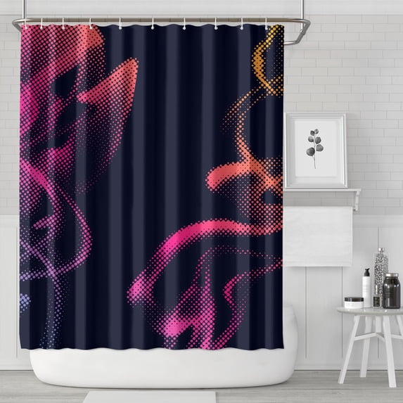 72x84in Waterproof Shower Curtain with Weighted Hem, Mold-Resistant Fabric Bathroom Curtain with Metal Grommets and Hooks, Fluid Smoke Aurora Art Style