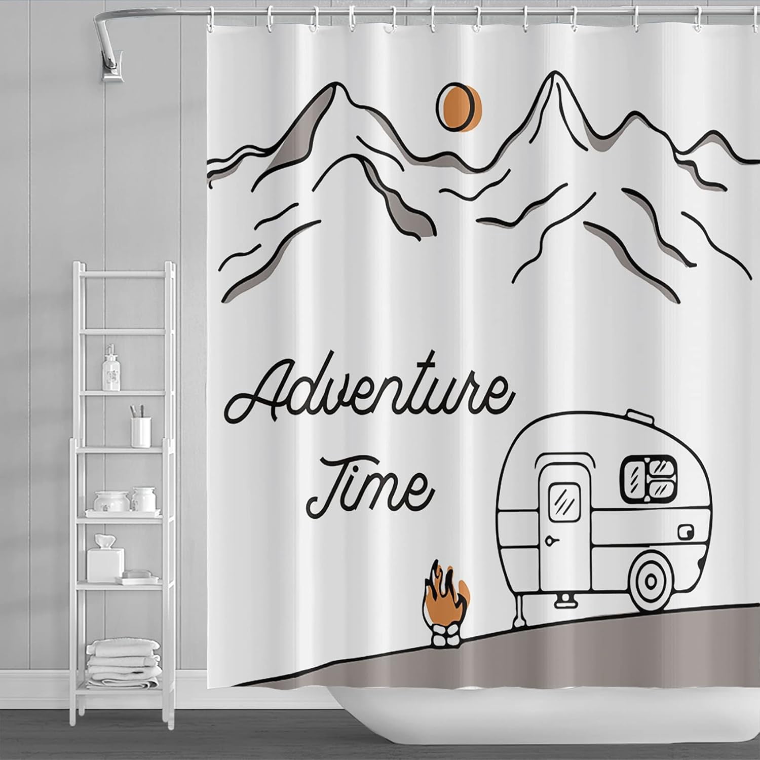 72x84inch Adventure Time RV Shower Curtain Happy Camper Camping Theme ...