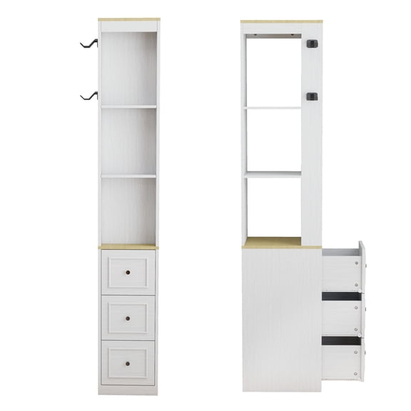 73.03 in. Tall Antique White 3-Shelf Standard Bookcase with 3 Drawers