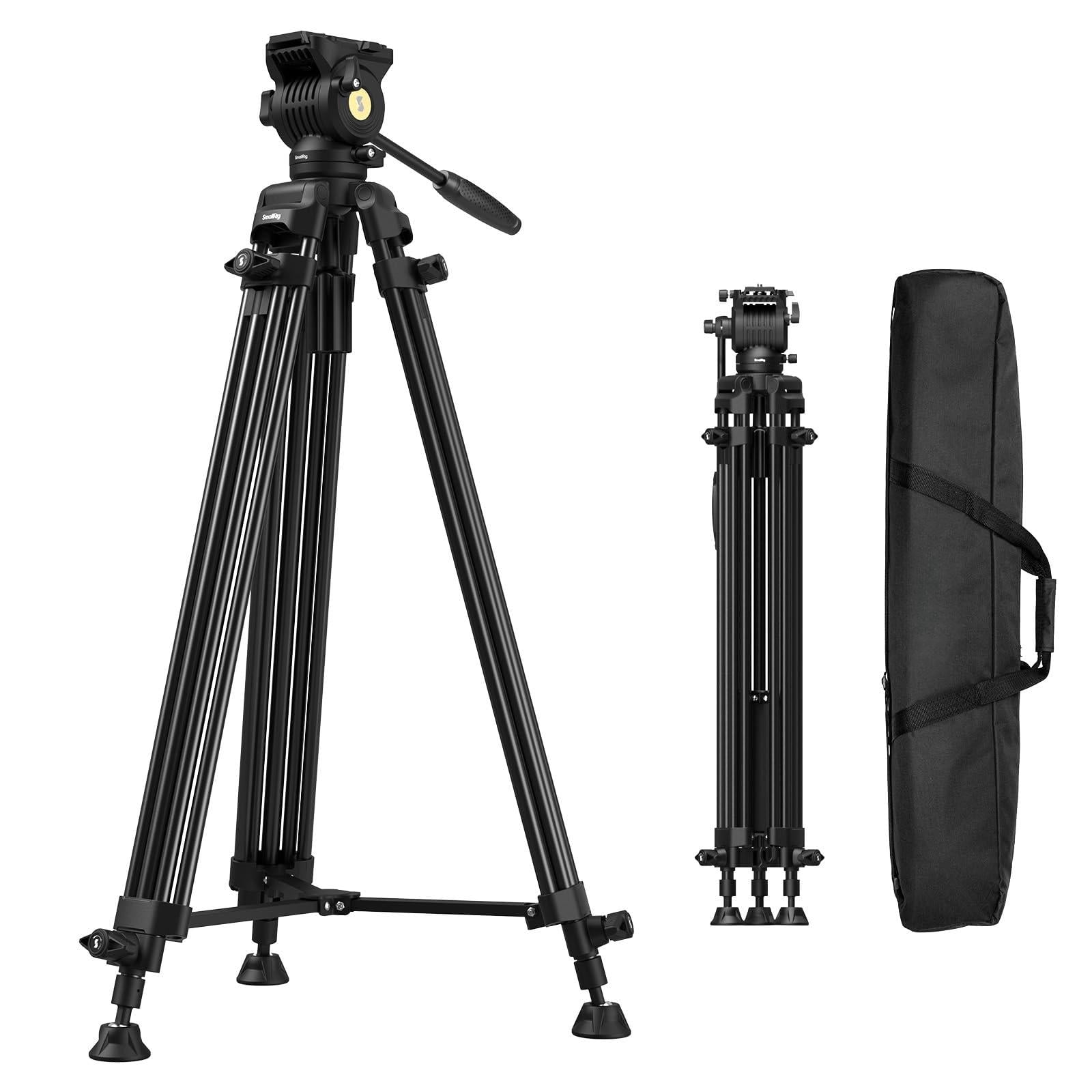 73''/186cm Heavy Duty Aluminum Alloy Video Tripod  Max Load 8kg (18lbs) Fluid Head With +85° To -78 Tilt Range Compact Travel Weight 3.1kg(6.8lbs) Folded Height 88cm Ad-14-5440
