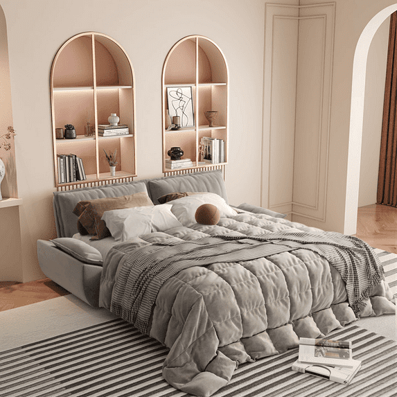 73.2" Queen Convertible Pull Out Sofa Bed, 3-in-1 Sleeper Sofa with Pillows, Velvet Loveseat Bed for Living Room, Bedroom, Apartment, Office, Grey