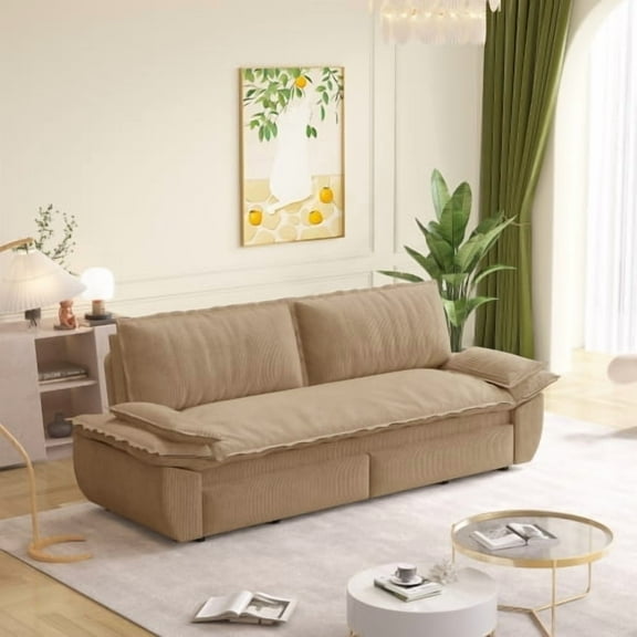REHOUSING Mid-Century Modern Velvet Tufted Convertible Sleeper Sofa, Beige