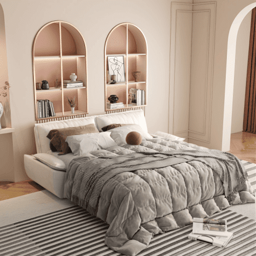 73.2-inch Queen Pull Out Sofa Bed, 3-in-1 Convertible Sleeper Sofa with Velvet Upholstery, Multi-Functional Loveseat Bed for Living Room and Guest Room, Beige and White