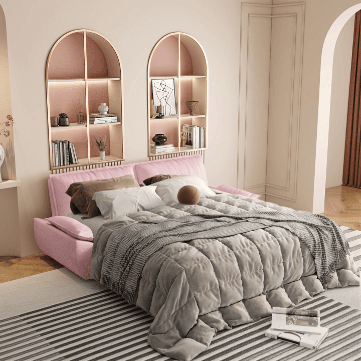 73.2-inch Queen Pull Out Sofa Bed, 3-in-1 Convertible Sleeper Sofa with Velvet Upholstery, Multi-Functional Loveseat Bed for Living Room and Guest Room, Pink