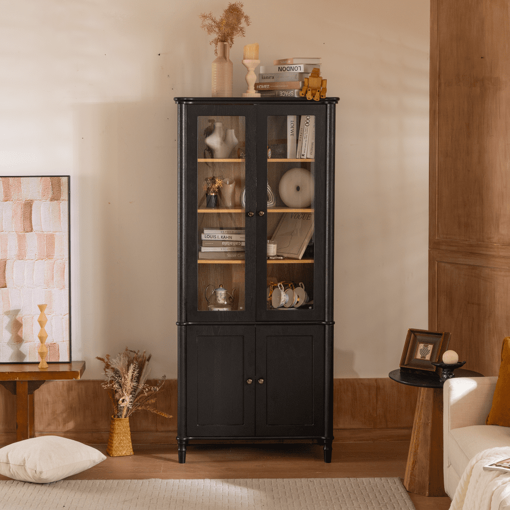 73.25''H Vintage Display Cabinet with Storage, Mid-century Modern ...