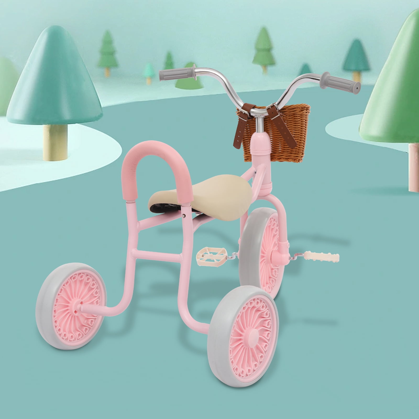 73*43*55cm Freestanding Children Tricycle Tricycle Bricyle Children for 2-6 Years Old Pink Brown Grey