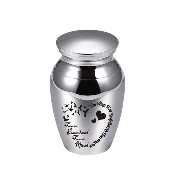 73*45*33mm Small Keepsake Urn For Ashes Mini Cremation Urns For Ashes Portable Stainless Steel Memorial Ashes Holder-Your wings was ready but my heart was not / Forever remembered forever missed
