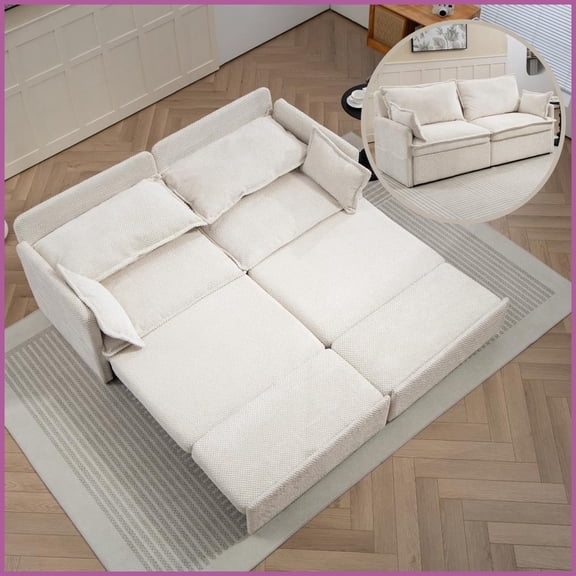 73.6in 3-in-1 Corduroy Convertible Sofa Bed with Storage & USB-C, Sleeper Couch for Living Room Bedroom