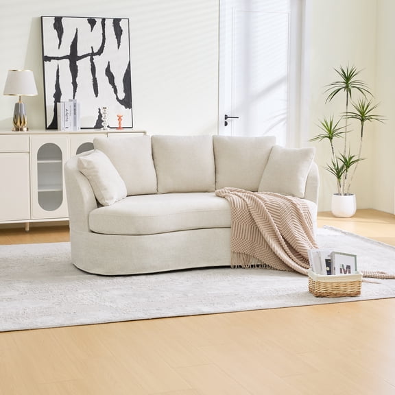 73.82" Wide Curved Sofa, Modern Luxury Plush Chenille Extra-Deep Seat, 5 Removable Cushions, Suitable For Small Spaces, Living Rooms, Bedrooms,Beige