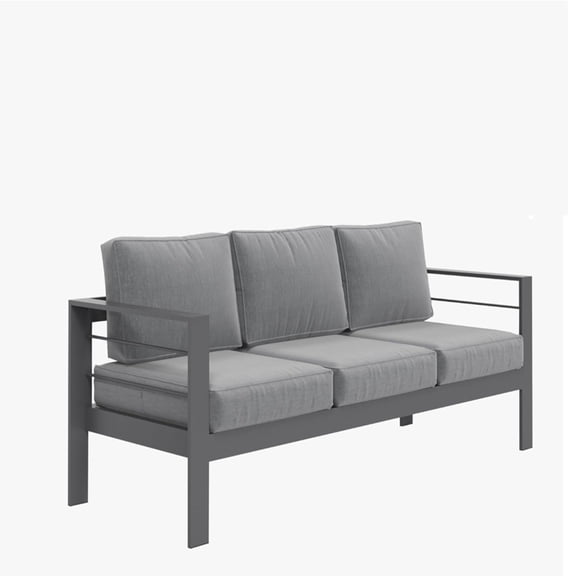 73" All-Weather Aluminum Patio Sofa, 3 Seat Outdoor Couch with Thick Dark Gray Cushions & Gray Frame