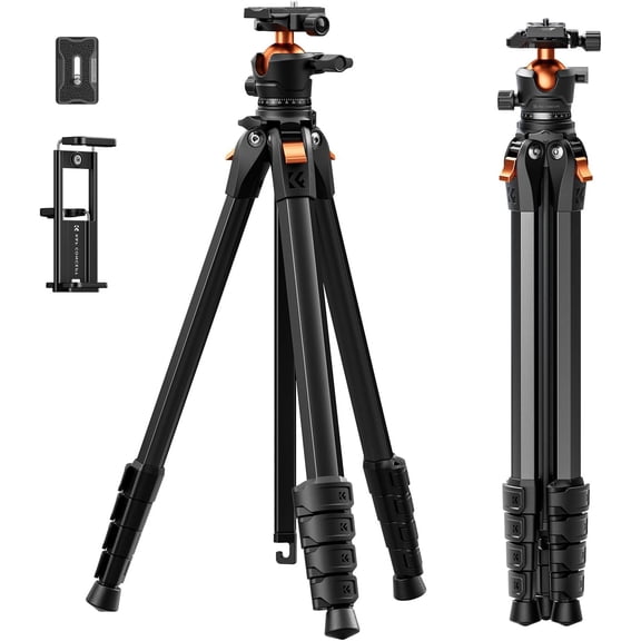73" Aluminum Compact Camera Tripod, Portable Travel Tripod Compatible with iPhone, 22 lbs Capacity Arca Swiss Ball Head for DSLR Mirrorless Teleprompter Spotting Scope
