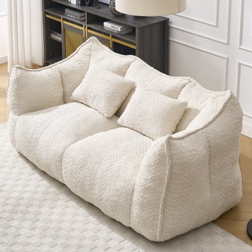 73" Chenille Small Loveseat Couch, 2 Seater Sofa with High Resilience Foam, Comfortable Loveseat with Portable Handle for Living Room Dining Room, Beige