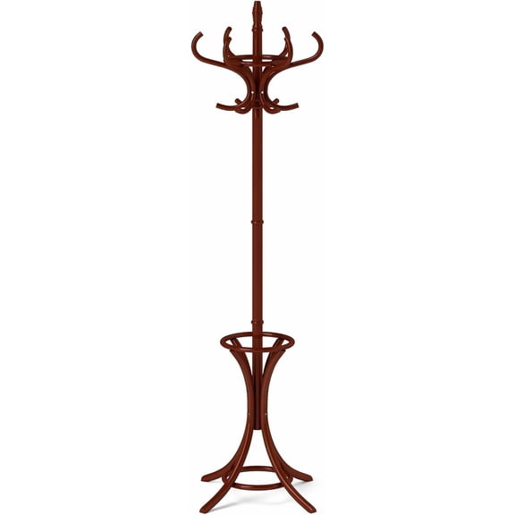 73" Coat Rack Freestanding, Wooden Coat Tree with 12 Hooks and Umbrella Stand, Entryway Hall Tree, Hat Hanger Organizer, Coat Rack Stand for Coats, Hats, Scarves, Easy Assembly, Reddish Brown